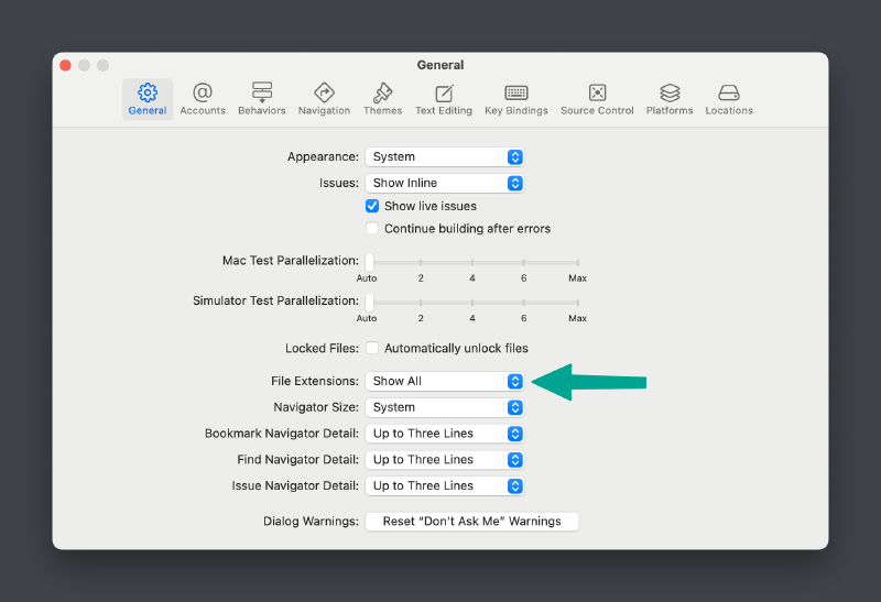 xcode project navigator file extension