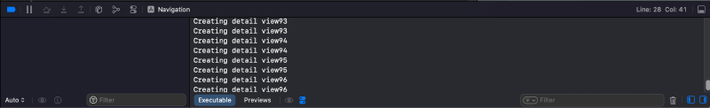 Debug Console Created DetailView